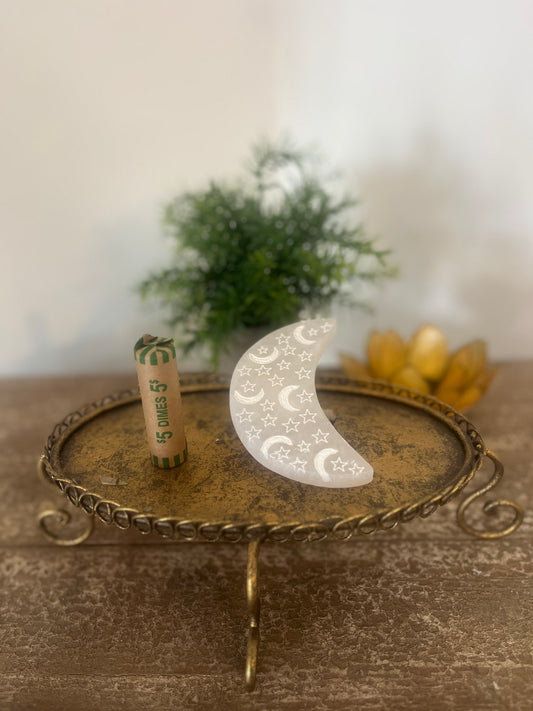 Selenite Etched Moon