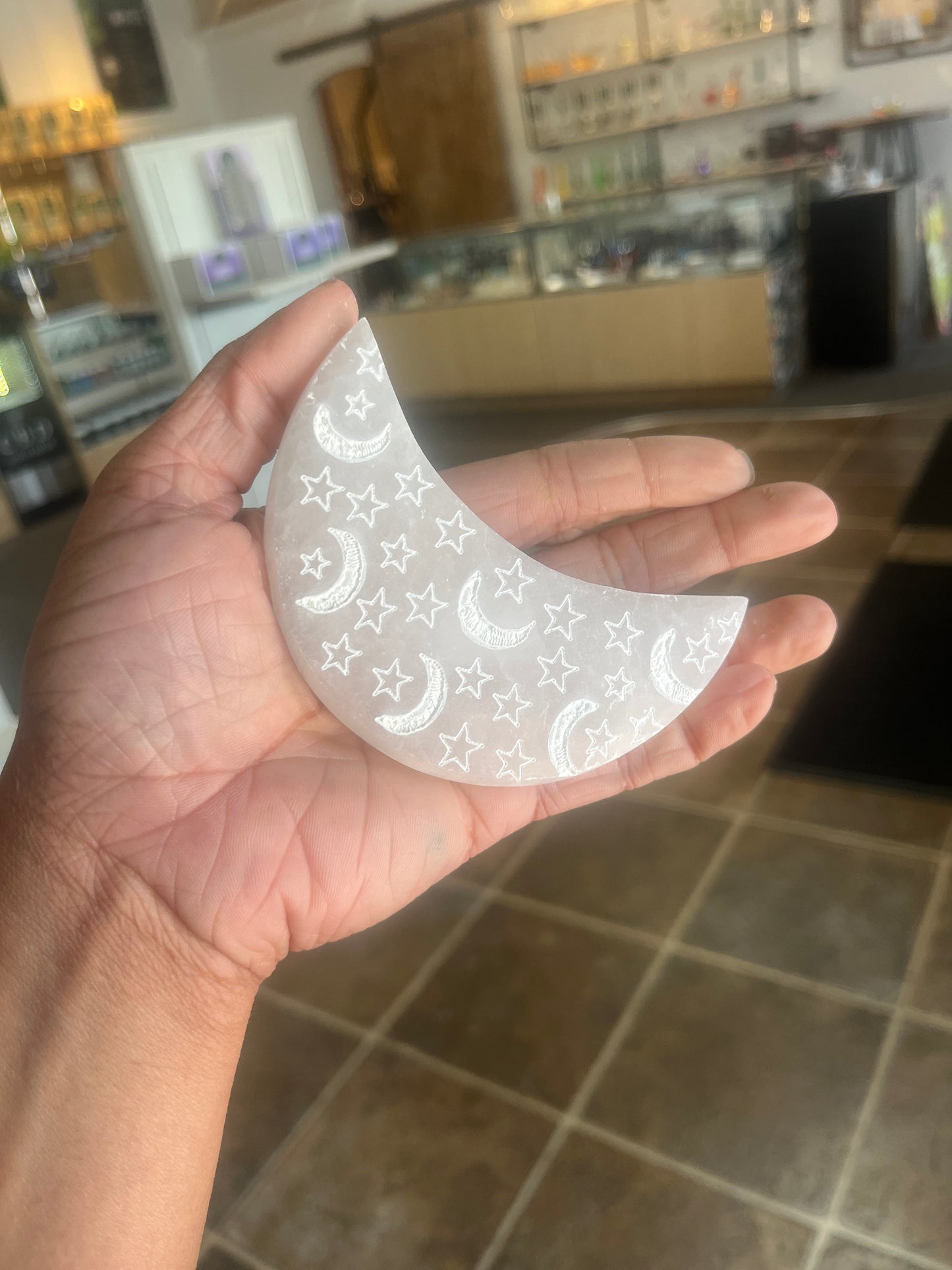 Selenite Etched Moon